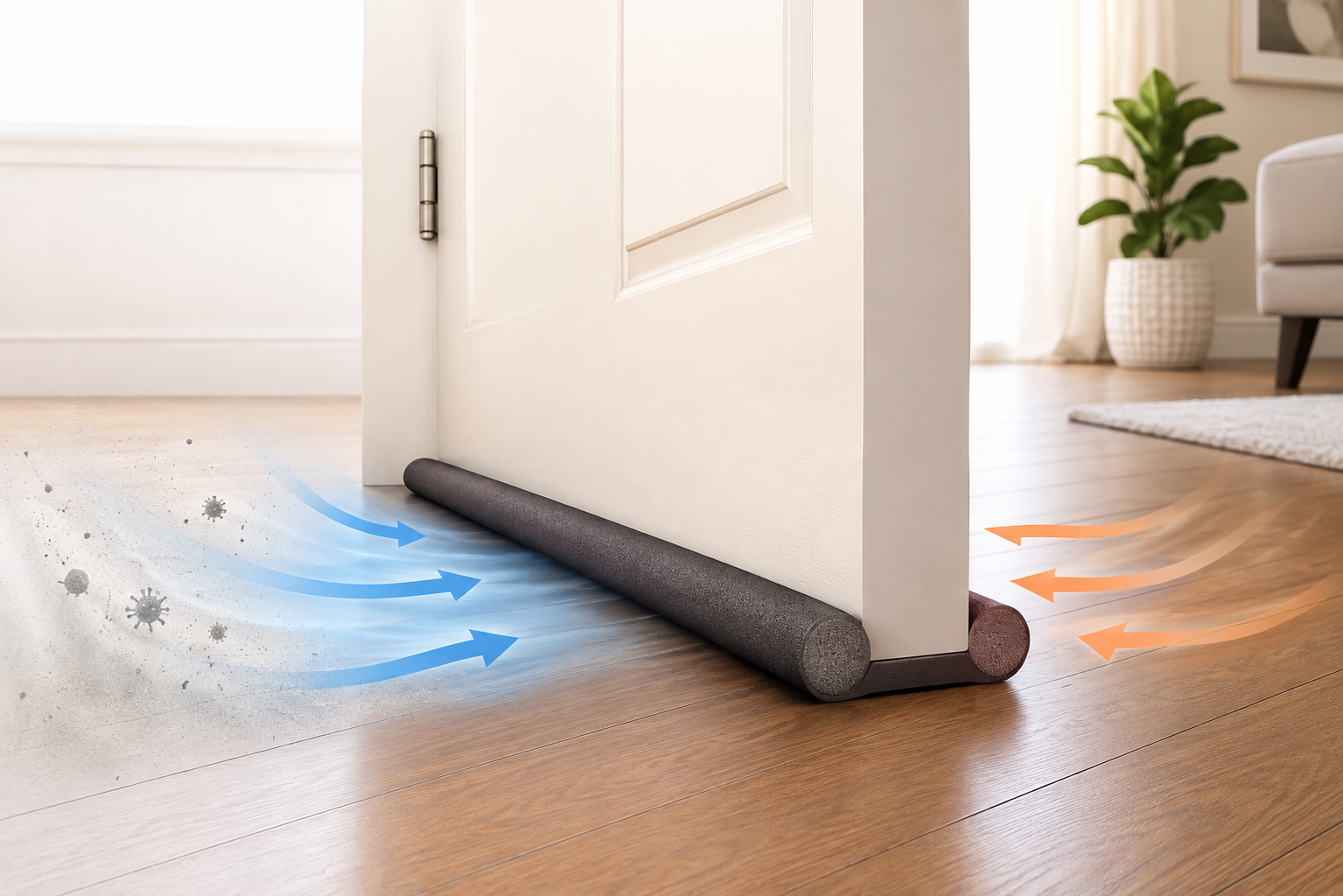 Door sealing strip helping reduce airflow beneath the door