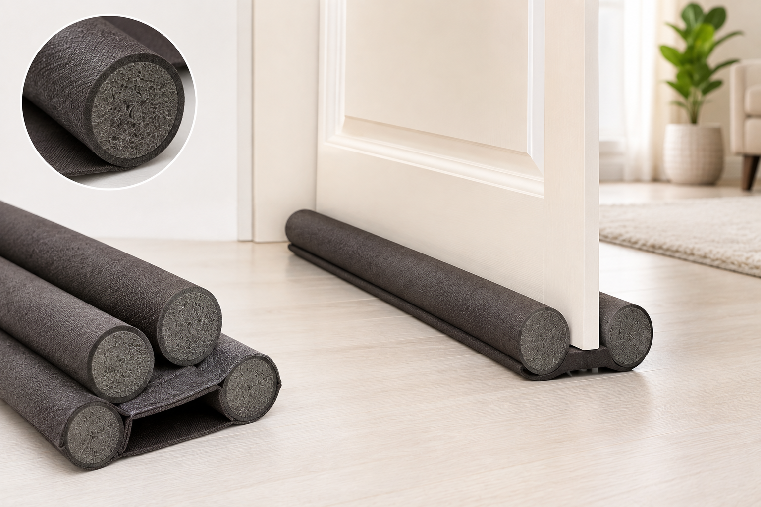 Close-up of durable foam and fabric door sealing strip